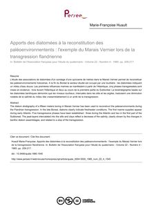 Apports des diatomées à la reconstitution des paléoenvironnentents : l exemple du Marais Vernier lors de la transgression flandrienne - article ; n°4 ; vol.22, pg 209-217