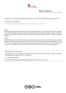 À propos de l enceinte fossoyée de Champ-Durand à Nieul-sur-l Autize (Vendée) - article ; n°3 ; vol.96, pg 401-408