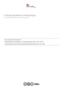 Études générales et méthodologie. - compte-rendu ; n°1 ; vol.39, pg 391-397