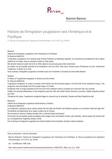 Histoire de l émigration yougoslave vers l Amérique et le Pacifique - article ; n°2 ; vol.6, pg 85-96