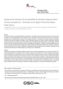 Système de transport et accessibilité du territoire régional dans l Union européenne : l exemple de la région Provence-Alpes-Côte d Azur - article ; n°1 ; vol.98, pg 43-54
