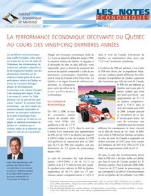 La performance economique decevante du Quebec au cours des vingt-cinq  dernieres annees