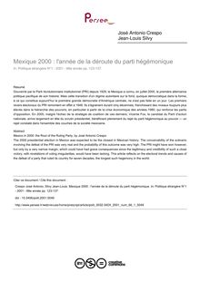 Mexique 2000 : l année de la déroute du parti hégémonique - article ; n°1 ; vol.66, pg 123-137