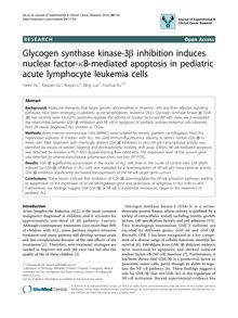 Glycogen synthase kinase-3β inhibition induces nuclear factor-κB-mediated apoptosis in pediatric acute lymphocyte leukemia cells