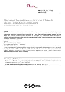 Une analyse économétrique des liens entre l inflation, le chômage et la nature des anticipations - article ; n°5 ; vol.34, pg 971-986
