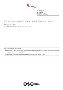 — Psychologie industrielle : Par S. Ehrlich, J. Leplat, C. Lévy-Leboyer - compte-rendu ; n°1 ; vol.59, pg 275-280