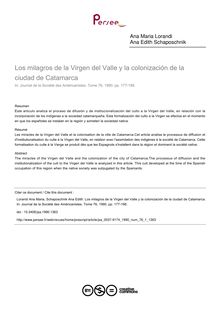 Los milagros de la Virgen del Valle y la colonización de la ciudad de Catamarca - article ; n°1 ; vol.76, pg 177-198