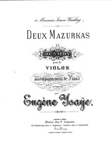 Partition de violon, Deux Mazurkas de Salon, Ysaÿe, Eugène