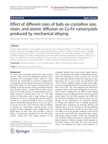 Effect of different sizes of balls on crystalline size, strain, and atomic diffusion on Cu-Fe nanocrystals produced by mechanical alloying