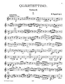 Partition violon 2, Quartettino, Op.5, C major, Pogojeff, Wladimir