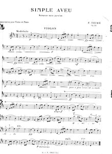 Partition de violon, Simple Aveu, Op.25, Simple Confession - Romance sans Paroles