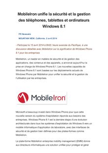 MobileIron unifie la sécurité et la gestion des téléphones, tablettes et ordinateurs Windows 8.1