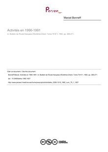 Activités en 1990-1991 - article ; n°1 ; vol.79, pg 269-271