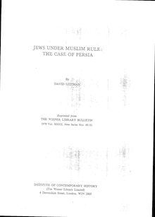 jEws UNDER MUSLIM RULE: THE CASE OF PERSIA