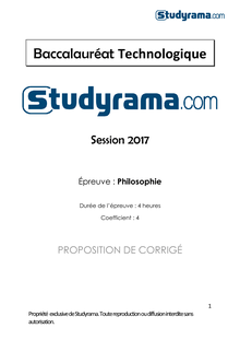 Corrigé Bac STMG, STL, ST2S, STI2D, STD2A  2017 - Philosophie
