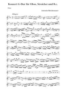 Partition hautbois solo, hautbois Concerto en G major, G major, Reichenauer, Antonín