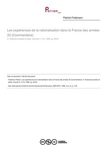 Les expériences de la rationalisation dans la France des années 20 (Commentaire) - article ; n°3 ; vol.6, pg 49-54