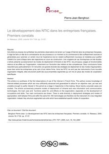 Le développement des NTIC dans les entreprises françaises. Premiers constats - article ; n°104 ; vol.18, pg 31-57