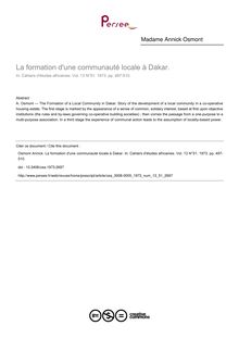 La formation d une communauté locale à Dakar. - article ; n°51 ; vol.13, pg 497-510