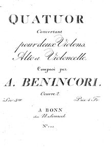 Partition violon 1, 3 Concertant corde quatuors, Op.2, Quatuor concertant pour deux violons, alto et violoncelle