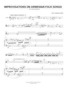 Partition viole de gambe et partition de piano, Improvisations on Armenian Folk chansons pour viole de gambe (ou violoncelle) et orchestre
