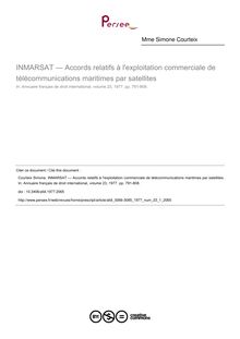INMARSAT — Accords relatifs à l exploitation commerciale de télécommunications maritimes par satellites - article ; n°1 ; vol.23, pg 791-808