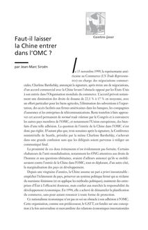 Faut-il laisser la Chine entrer dans l’OMC ? - article ; n°1 ; vol.7, pg 30-37