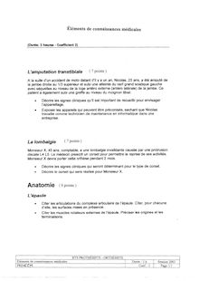 Eléments de connaissances médicales 2002 BTS Prothésiste orthésiste