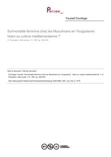 Surmortalité féminine chez les Musulmans en Yougoslavie : Islam ou culture méditerranéenne ? - article ; n°2 ; vol.46, pg 299-325