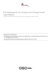 B.G. Pettet (sous dir. de), Company Law in Change. Current Legal Problems - note biblio ; n°3 ; vol.40, pg 674-675