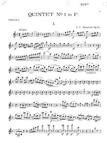 Partition violon 1, corde quintette No.1, Op.85, F Major, Stanford, Charles Villiers
