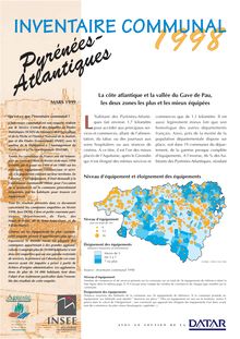 Inventaire communal 1998 ­ Pyrénées-Atlantiques : la côte atlantique et la vallée du Gave de Pau, les deux zones les plus et les mieux équipées.