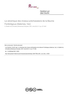 La céramique des niveaux préchasséens de la Baume Fontbrégoua (Salernes, Var) - article ; n°3 ; vol.98, pg 471-483
