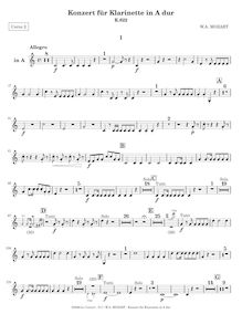 Partition cor 2 (en A, D), clarinette Concerto, A major, Mozart, Wolfgang Amadeus