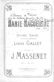Partition complète, Marie-Magdeleine, Drame sacré en trois actes par Jules Massenet