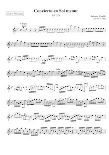 Partition Solo violon, violon Concerto en G Minor, RV 329, G minor