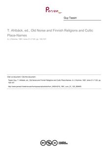 T. Ahlbäck, ed., Old Norse and Finnish Religions and Cultic Place-Names  ; n°120 ; vol.31, pg 105-107