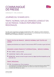 SNCF - Trafic de la journée du 10 mars 2015