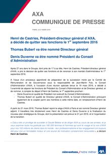 AXA : départ d Henri de Castries - communiqué de presse