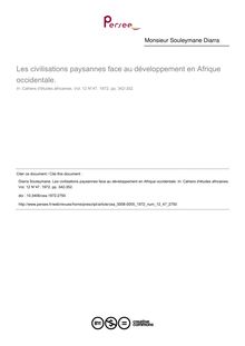 Les civilisations paysannes face au développement en Afrique occidentale. - article ; n°47 ; vol.12, pg 342-352