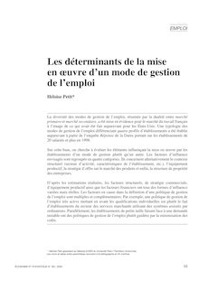 Les déterminants de la mise en oeuvre d un mode de gestion de l emploi - article ; n°1 ; vol.361, pg 53-70