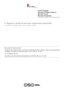 Rapports, études et avis des organismes consultatifs - article ; n°1 ; vol.10, pg 123-136