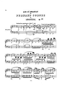 Partition complète, Air d´Amazily de l´Opéra  Fernand Cortez  de Spontini, Op.83