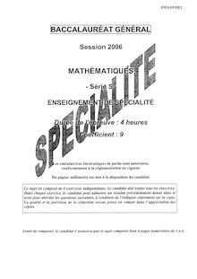 Mathématiques Spécialité 2006 Scientifique Baccalauréat général