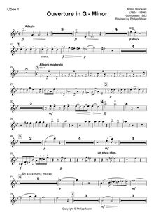 Partition hautbois, Overture en G minor, G Minor, Bruckner, Anton