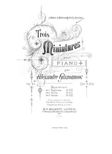 Partition complète, 3 Miniatures pour Piano, Glazunov, Aleksandr