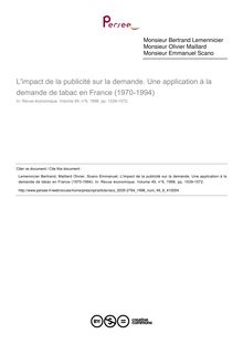 L impact de la publicité sur la demande. Une application à la demande de tabac en France (1970-1994) - article ; n°6 ; vol.49, pg 1539-1572
