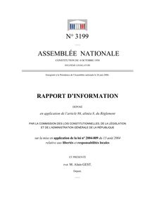Rapport d information déposé par la Commission des lois [...] sur la mise en application de la loi n° 2004-809 du 13 août 2004 relative aux libertés et responsabilités locales