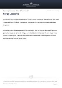 Serge Lazarevic - Communiqué de l Elysee