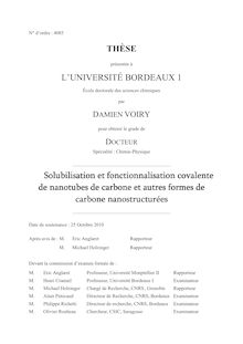 Solubilisation et fonctionnalisation covalente des nanotubes de carbone et autres formes de carbone nanostructurées, Solubilization and covalent functionalization of carbon nanotubes and other nano-forms of carbon